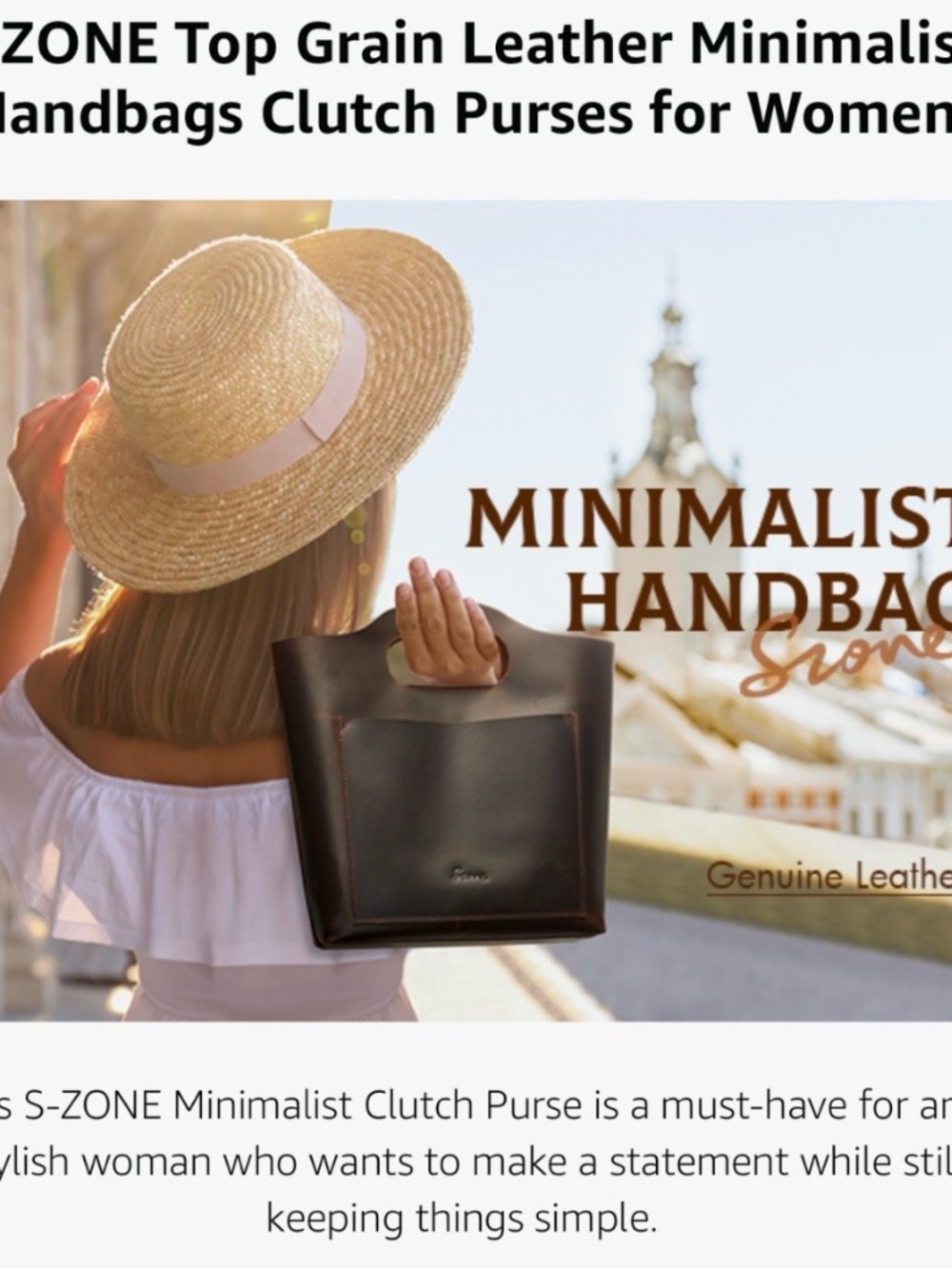 S-ZONE Minimalist Leather Clutch - Dark Brown